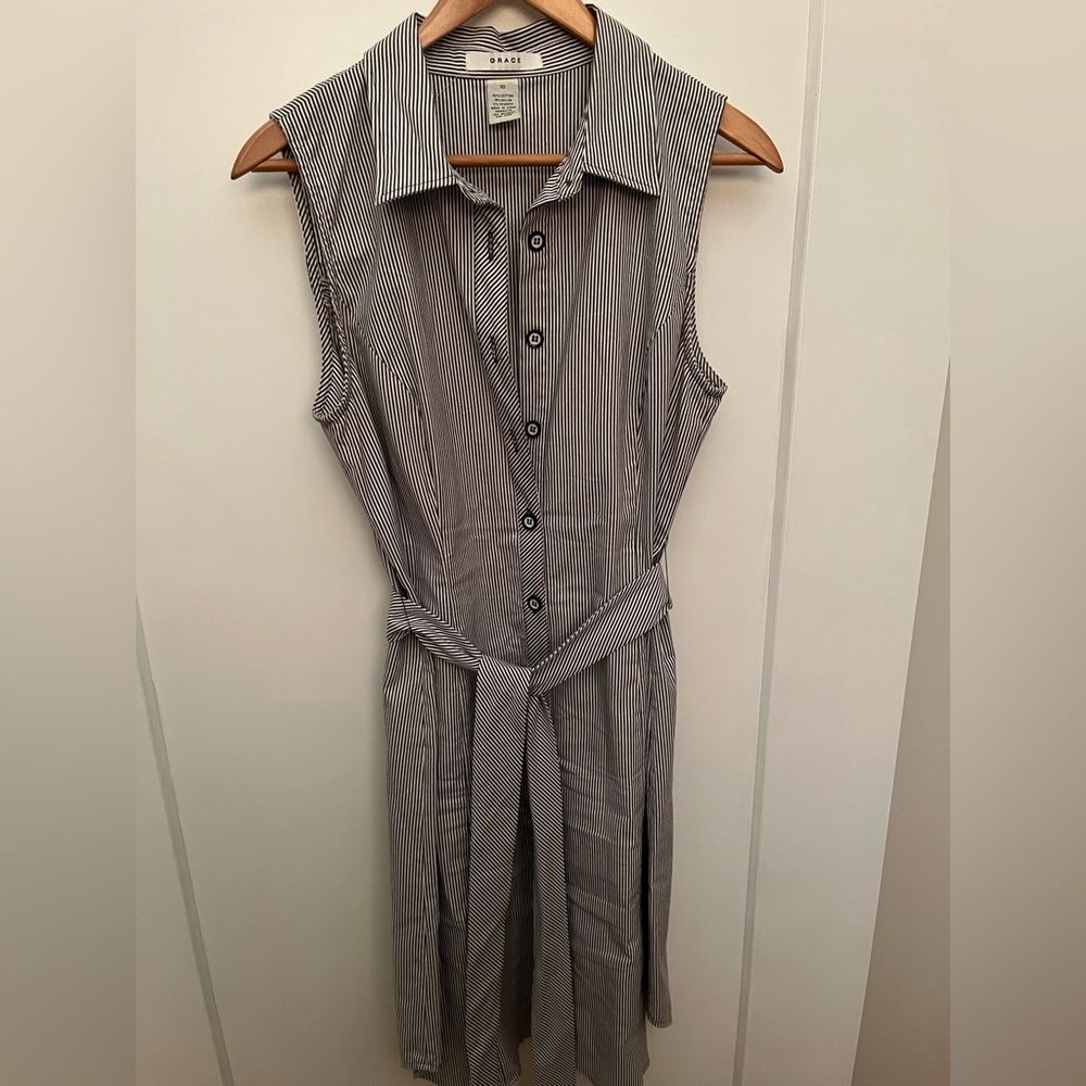 Striped Sleeveless Pin Stripe Button-Down Dress